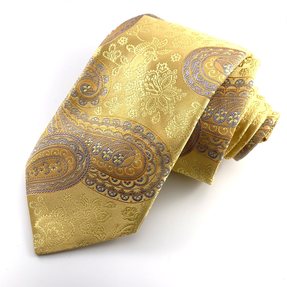 IKE Behar NY Mens Tie Gold Floral Paisley‎ 100% Silk Handmade Luxury Necktie